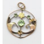 Edwardian 9ct gold peridot set pendant, 1.2g. P&P Group 1 (£14+VAT for the first lot and £1+VAT