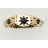 Vintage 9ct gold three stone sapphire ring, size L, 2.1g. P&P Group 1 (£14+VAT for the first lot and