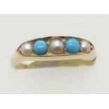Vintage 18ct gold turquoise and pearl set ring, size O, 5.2g. P&P Group 1 (£14+VAT for the first lot
