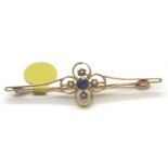 Antique 15ct gold sapphire and seed pearl brooch, 4.2g. P&P Group 1 (£14+VAT for the first lot