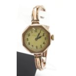 Art Deco octagonal Ladies gold plated cocktail wristwatch on expanding strap. P&P Group 1 (£14+VAT