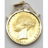 Victoria 1844 shield back full sovereign in a 9ct gold loose mount, 10.0g. P&P Group 1 (£14+VAT