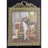 19th century painted depiction of Napoleon Bonaparte, set in brass frame. P&P Group 1 (£14+VAT for