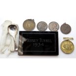 Merseyside and Wirral interest articles, including an etched 1934 Mersey Tunnel tile, bronze royal