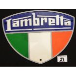 Cast iron Lambretta sign W: 28 cm. P&P Group 2 (£18+VAT for the first lot and £2+VAT for