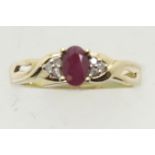 9ct gold ruby and diamond dress ring, size P, 2.4g. P&P Group 1 (£14+VAT for the first lot and £1+