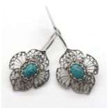 Vintage silver turquoise set filigree earrings. P&P Group 1 (£14+VAT for the first lot and £1+VAT