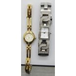 DKNY ladies steel cased wristwatch on steel bracelet and a ladies Equinox gold plated wristwatch.