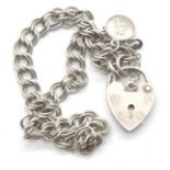Silver double link curb bracelet for charms with heart shape clasp. P&P Group 1 (£14+VAT for the