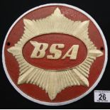 Cast iron BSA sign D: 24 cm. P&P Group 2 (£18+VAT for the first lot and £2+VAT for subsequent lots)