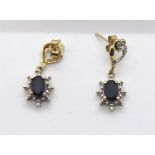 9ct gold sapphire and diamond set earrings, 3.0g. P&P Group 1 (£14+VAT for the first lot and £1+