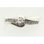 9ct white gold diamond solitaire engagement ring having diamond set shoulders, size K, 2.9g. P&P