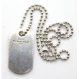Genuine Tiffany & Co sterling silver dog tag and ball chain, fully hallmarked UK. P&P Group 1 (£14+