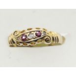 Edwardian 18ct Chester hallmarked gold ruby and diamond ring, size M, 2.2g. P&P Group 1 (£14+VAT for