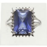 9ct white gold Art Deco style large sapphire and diamond cocktail ring, size R/S, 5.5g. P&P Group