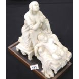 Parian figure of a sorrowing mother, H: 29 cm. P&P Group 2 (£18+VAT for the first lot and £2+VAT for