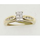 18ct gold 12 stone princess cut and round diamond set ring, size J, 4.5g. P&P Group 1 (£14+VAT for