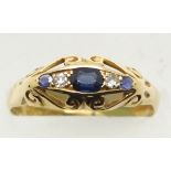 Antique 18ct gold sapphire and diamond five stone ring, circa 1915, size Q, 2.2g. P&P Group 1 (£14+