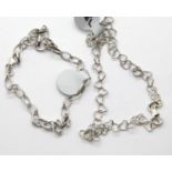 Silver ladies belcher bracelet, L: 20 cm and a silver heart link ankle bracelet L: 23 cm. P&P