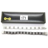 Modern gents steel and rubber link bracelet L: 23 cm and a further steel bracelet L: 21 cm. P&P