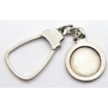 Italian silver key ring and fob with blank roundel suitable to engrave. P&P Group 1 (£14+VAT for the