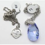 Silver I Love You pendant necklace and a fancy stone pendant necklace. P&P Group 1 (£14+VAT for