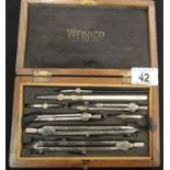 Vintage oak cased Wedoco set of geometry drawing instruments, case W: 20 cm, D: 12 cm. P&P Group