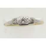 18ct gold platinum set three-stone diamond ring, size P, 2.0g. P&P Group 1 (£14+VAT for the first