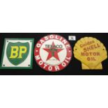 Three cast iron signs Texaco BP and Shell Texaco sign 20 cm. P&P Group 2 (£18+VAT for the first