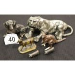 Vintage cast metal animals including a kangaroo, tiger, dachshund etc. Tiger L: 12 cm. P&P Group