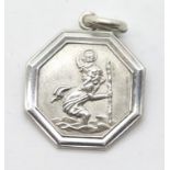 Silver hexagonal St Christopher medal, W: 20 mm. P&P Group 1 (£14+VAT for the first lot and £1+VAT