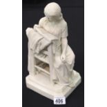 Parian figurine of a seated lady reading a book, H: 30 cm. P&P Group 2 (£18+VAT for the first lot