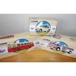 Three Corgi vehicles, one bus 97364, fire engine 97395 and a Morris Minor 96756 P&P group 2 (£20 for