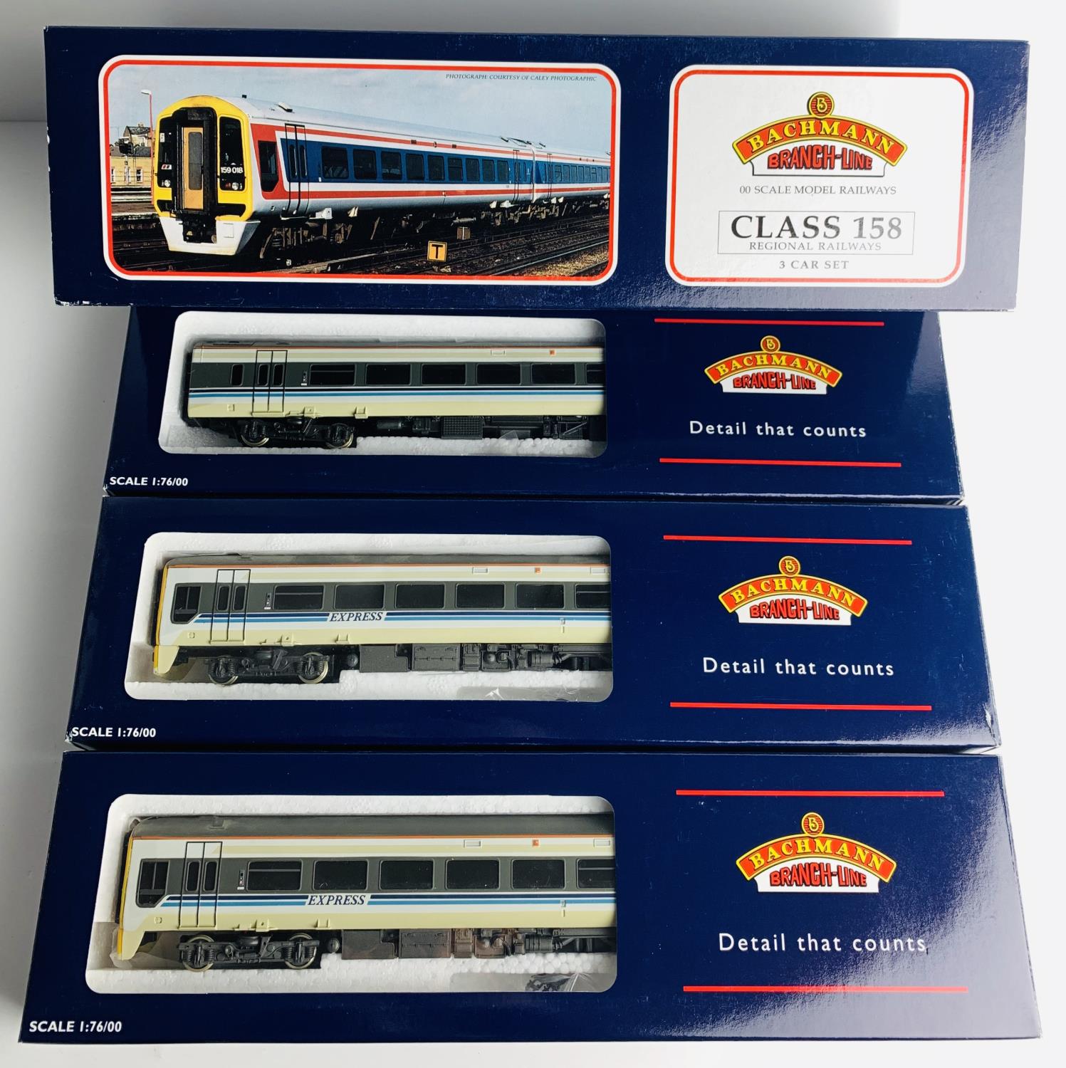 Bachmann 31-511 Fitted with P4 Wheel Sets, DCC Digital Fitted, Class 158 3 Car Express Livery -