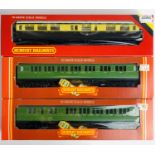 3x Hornby OO Gauge Passenger Coaches - 2x SR Green & 1x GWR Restaurant Car - All Boxed. P&P Group