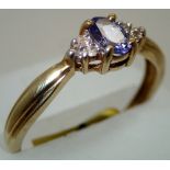Ladies 9ct gold, tanzanite and diamond ring size S. P&P group 1 (£16 for the first item and £1.50
