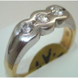 Ladies 18ct gold two tone, three stone diamond ring size N 5.7g. Best quality high grade stones. P&P