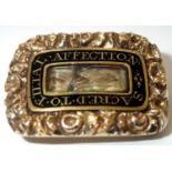 Antique mourning brooch, presumed 18ct gold, dated 1820 by inscription, 21 mm x 13 mm, 4.7g. P&P