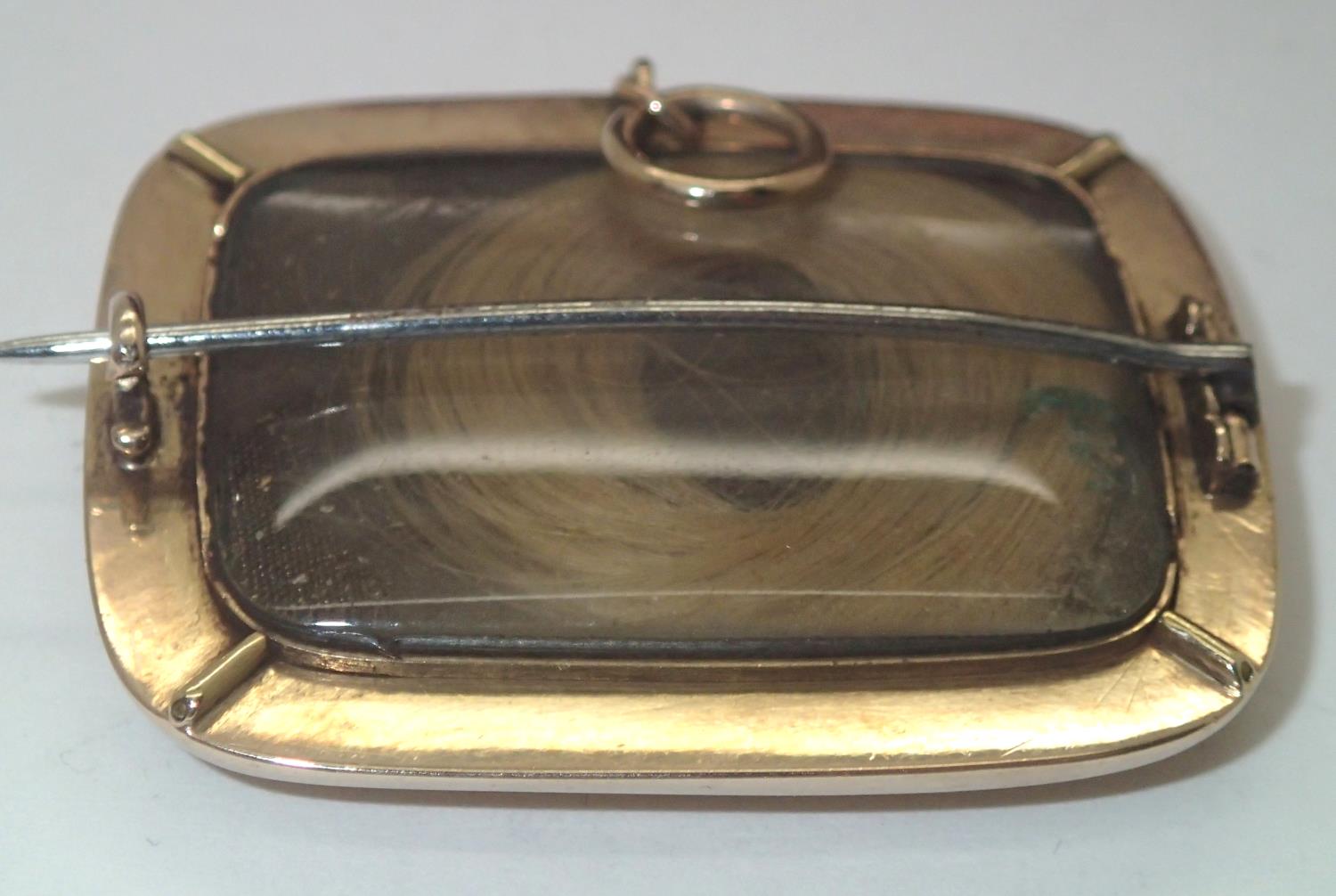 A boxed large Victorian mourning brooch, rectangular form having a large panel of agate, and - Image 2 of 2