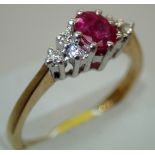 9ct gold fancy ruby and diamond ring size L. P&P group 1 (£16 for the first item and £1.50 for