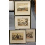 Set of four framed coloured engravings of the battle of Waterloo, each 28 x 19 cm. P&P Group 3 (£
