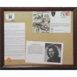 Framed Odette Hallowes signed Operation Overlord French resistance stamped envelope with