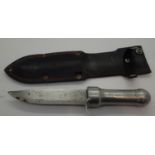 Aluminium handled trench knife and scabbard, L: 22 cm, blade L: 12 cm. P&P Group 2 (£18+VAT for