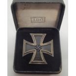 WWII German style private purchase 1st class iron cross in original box of issue, 3 part design with