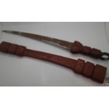 19th century Persian leather handled dagger and scabbard, L: 51 cm, blade L: 35 cm. P&P Group 2 (£