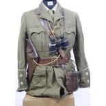 WWI British style officer's tunic with Sam Browne and holster, shirt and tie and cased Dolland