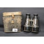 Pair of leather cased Hezzanith field binoculars. P&P Group 2 (£18+VAT for the first lot and £2+