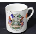 Ceramic mug for the end of WWI 'The Great World War' with the date 28 June 1919. P&P Group 1 (£14+