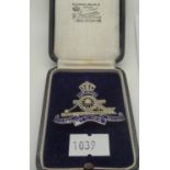 WWII sweetheart badge in silver, marcasite and enamel for Royal Artillery. P&P Group 1 (£14+VAT