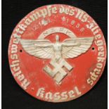 WWII German style NSFK circular aluminium plaque/car badge, D: 8 cm. P&P Group 1 (£14+VAT for the